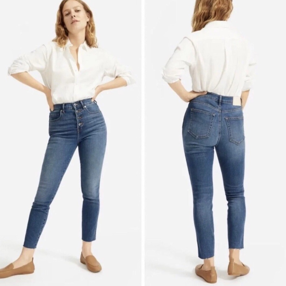 EVERLANE Vintage Skinny Jeans Denim Dark Wash High Rise Button Fly Size 27 Ankle
